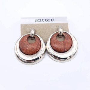 ONS! Rare Encore Door Knocker Hoop Earrings Silver Tone & Wood
